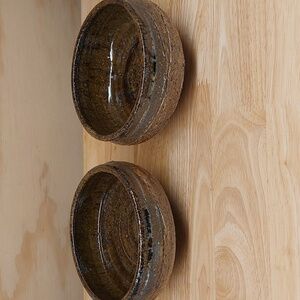 Signed Raku? POTTERY BOWLS BROWN UNUSED SET OF 2